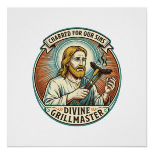 Jesus völlig schwarz verbrannter Hot Dog BBQ Humor Poster