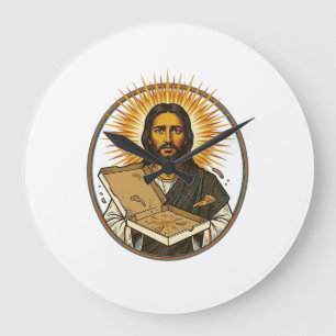 Jesus von leerer Pizzaschachtel getäuscht Party-Es Große Wanduhr