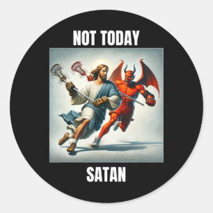 Jesus Vs Satan spielt Lacrosse - nicht heute Satan Runder Aufkleber