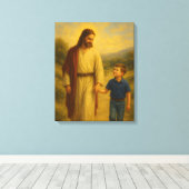 Jesus Walking mit Boy™ LDS Wall Art Leinwand (Insitu (Holzboden))