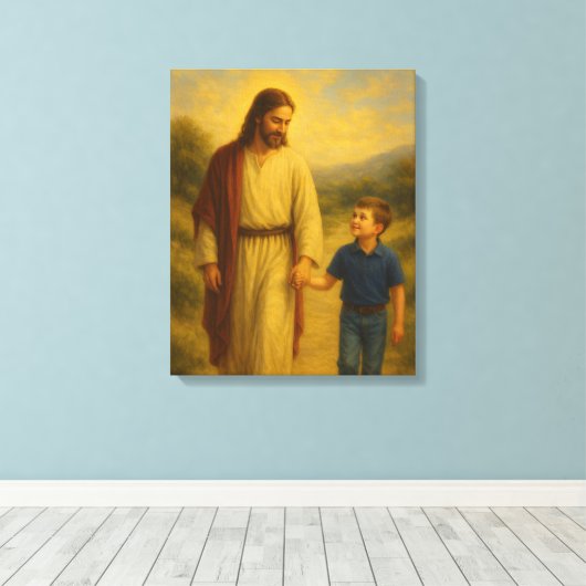 Jesus Walking mit Boy™ LDS Wall Art Leinwand (Insitu (Holzboden))