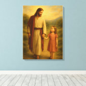 Jesus Walking mit Girl™ LDS Wall Art Leinwand (Insitu (Holzboden))