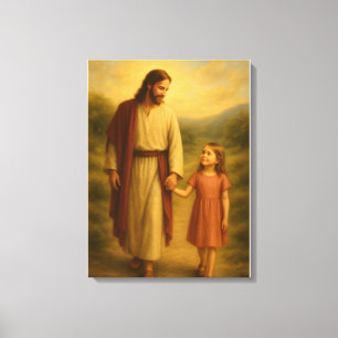 Jesus Walking mit Girl™ LDS Wall Art Leinwand