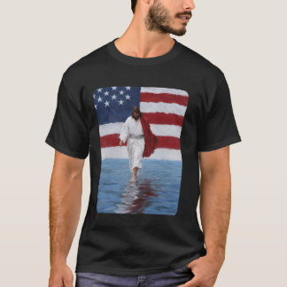 Jesus Walking on Water American Flag USA T-Shirt