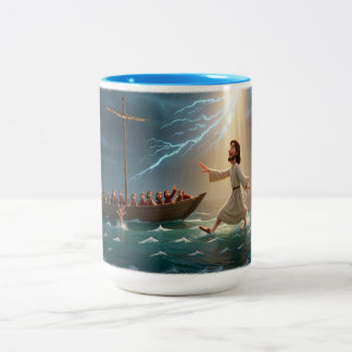 Jesus Walking On Water To Save Peter Zweifarbige Tasse