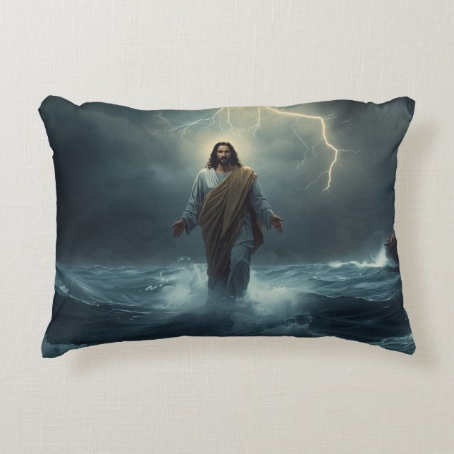 Jesus Walks on Water: Christian Theme Throw Pillow Dekokissen (Vorderseite)
