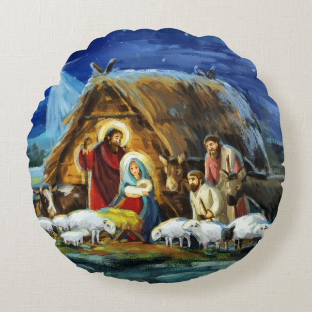 "Jesus war geboren" Rundes Kissen (Vorderseite)