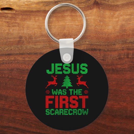 Jesus Was The First-ecrow Reindeer Ugly Sweater Xm Schlüsselanhänger (Vorderseite)