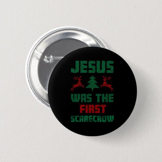 Jesus Was The First Ecrow Ugly Sweater Style Button (Vorne & Hinten)