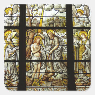 Jesus Weihnachten verkettetes Glas Kirche Fenster Quadratischer Aufkleber