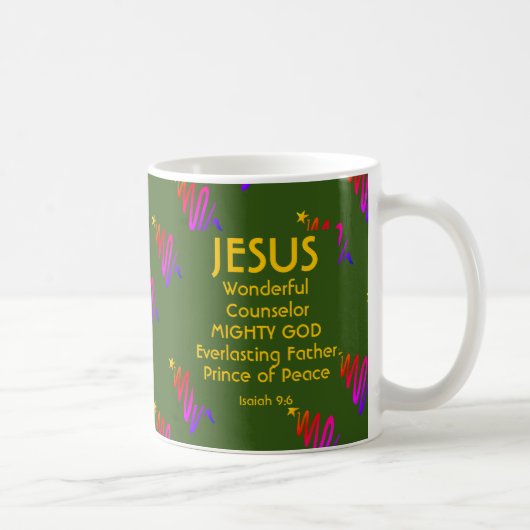 JESUS Weihnachtsschrift Isaiah 9:6 GRÜNE Kaffeetasse (Rechts)