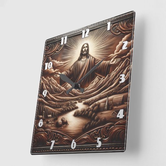 Jesus Willkommen in der Landschaft des Serengebirg Quadratische Wanduhr (Winkel)