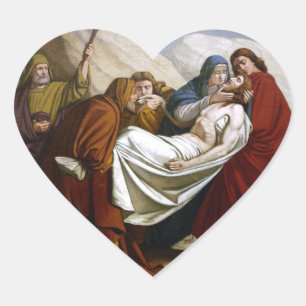 Jesus wird in die Grab-Stationen des Kreuzes 14 Herz-Aufkleber