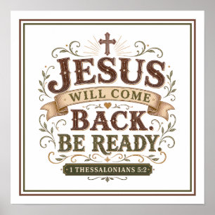 Jesus wird zurückkehren. Sei bereit. Christlicher Poster