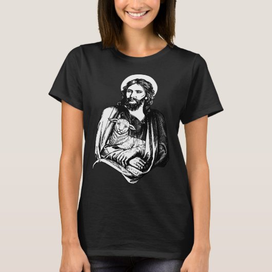 Jesus With Lamb Christian God T-Shirt (Vorderseite)