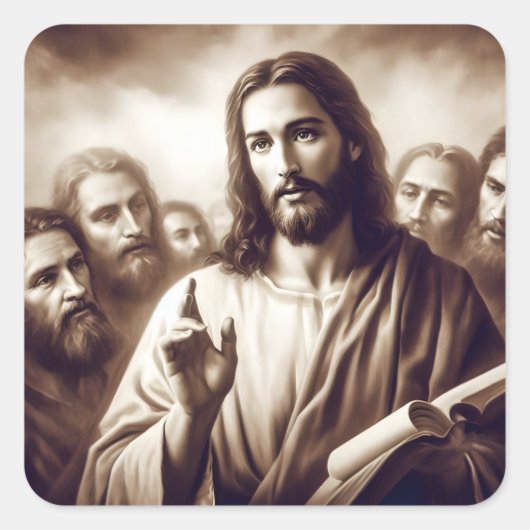 Jesus wurde als Lehrer dargestellt Quadratischer Aufkleber (Vorderseite)