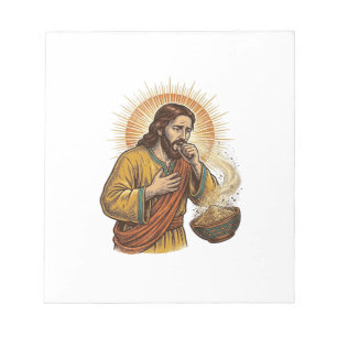 Jesus würgt an trockenem Tortilla-Chip-Krümel Esse Notizblock