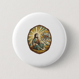 Jesus zerbrochene Klappstuhl Party Foul Ungeschick Button