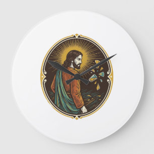 Jesus zerbrochener Glas Tanzboden Party Gefahr Clu Große Wanduhr