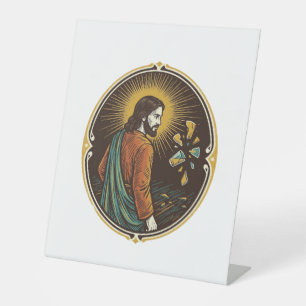 Jesus zerbrochener Glas Tanzboden Party Gefahr Clu Sockelschild