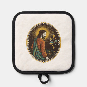 Jesus zerbrochener Glas Tanzboden Party Gefahr Clu Topflappen