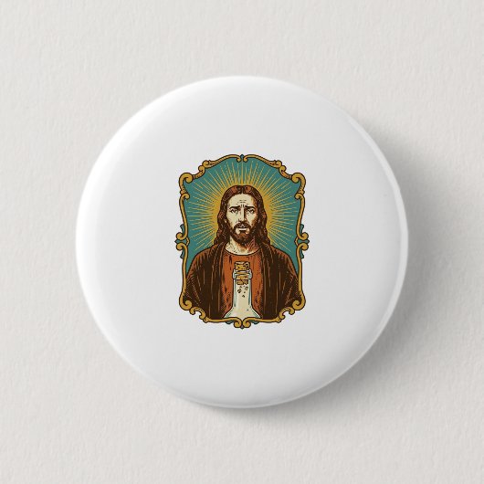 Jesus zerbrochener Weinkorken steckt in Flasche So Button (Vorderseite)