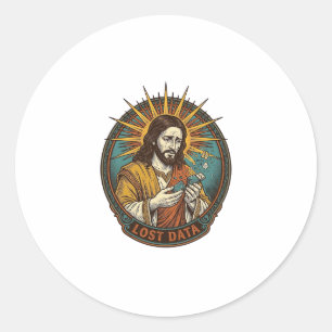 Jesus zerdrückte USB-Stick Datenverlust Humor_1 Runder Aufkleber