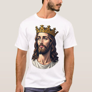Jesus zum König gekrönte Vintage-Engraving-Glauben T-Shirt