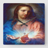Jesusherz Quadratische Wanduhr (Vorderseite)