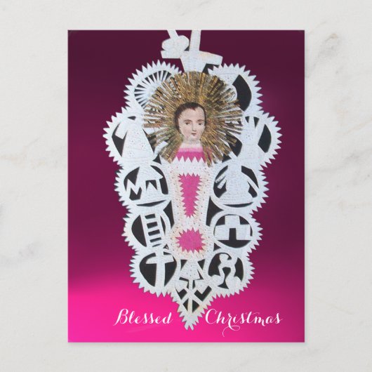 Jesuskind, antikes Weihnachtsbuch Carving Feiertagspostkarte (Vorderseite)