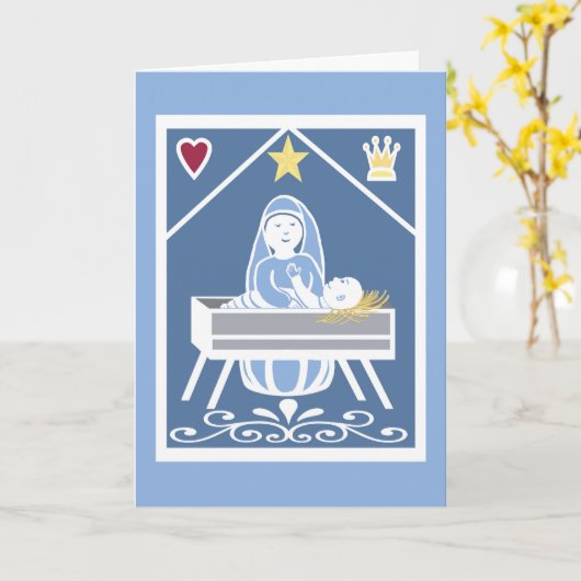 Jesuskind in Verbindung mit Maria, Stern, Herz, Kr Karte (Gelbe Blume)