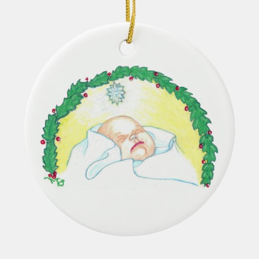 Jesuskind mit Girlande Keramik Ornament (Vorne)