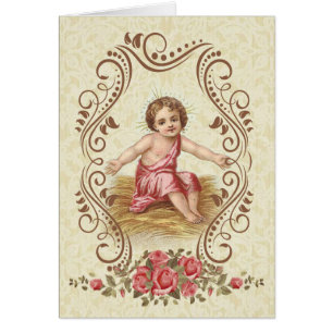 Jesuskind mit rosa Rosen dekorativer goldener Rand