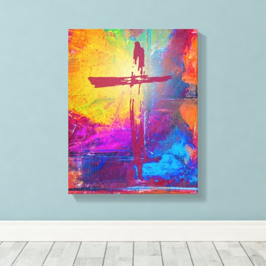 Jesuskreuz auf Abstrakter Malerei Leinwanddruck (Insitu (Holzboden))