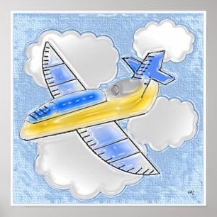 Jet Airplane in Clouds 3D Poster