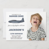 Jet Birthday Einladungen grau kämpfen mit Foto (Vorderseite)