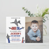 Jet Birthday Einladungen grau kämpfen mit Foto (Stehend Vorderseite)