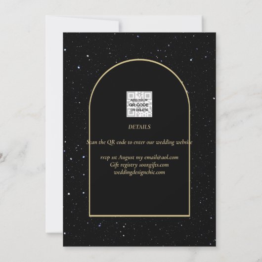 JET BLACK GOLD Starry Night Wedding RETT DATE Einladung (Rückseite)