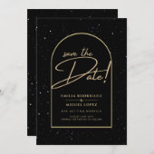 JET BLACK GOLD Starry Night Wedding RETT DATE Einladung (Vorne/Hinten)