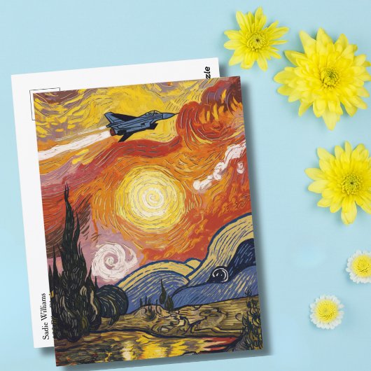 Jet Fighter Flugzeug Van Gogh Aviation Geburtstag Postkarte