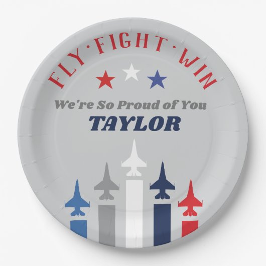 Jet-Flugzeug der militärischen Luftwaffe gehen Par Pappteller (Vorderseite)