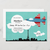 Jet Flugzeug Geburtstag Thema (Blau) Einladung (Vorne/Hinten)