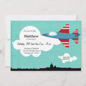 Jet Flugzeug Geburtstag Thema (Blau) Einladung (Vorderseite)