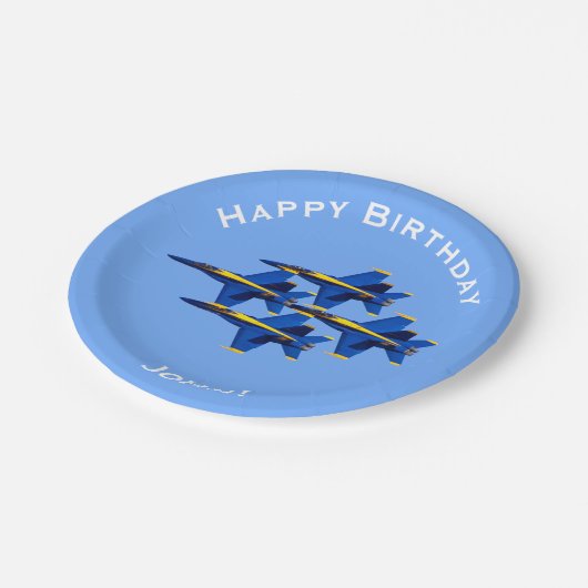 Jet-Geburtstag mit personalisiertem Namen Pappteller (Schrägansicht)