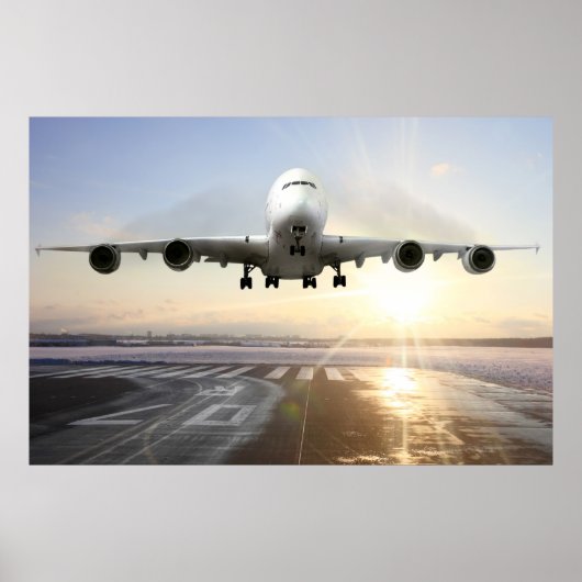 Jet Landing on Snowy Runway Poster (Vorne)