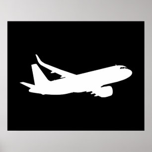 Jet Liner Weiße Silhouette Fliegendekor Poster