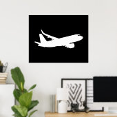 Jet Liner Weiße Silhouette Fliegendekor Poster (Heimbüro)