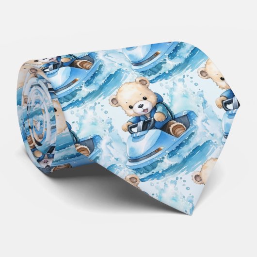 Jet Ski Blauer Teddybär Schlips Krawatte (Gerollt)