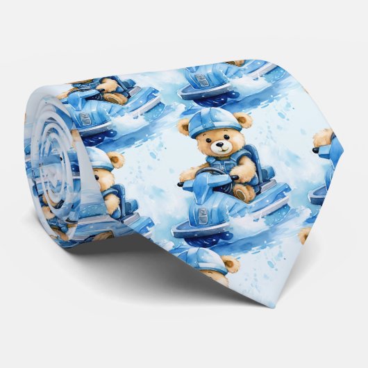 Jet Ski Blue Teddy Bear Neck Tie Krawatte (Gerollt)