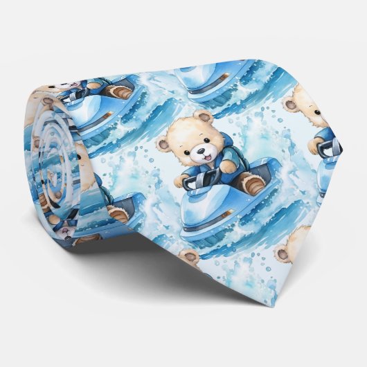 Jet Ski Blue Teddy Bear Neck Tie Krawatte (Gerollt)
